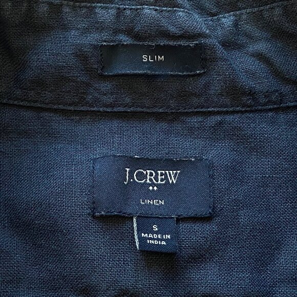 J.Crew Mens Slim Fit 100% Linen Camp Shirt SIze S Navy Short Sleeve Button-Down - Picture 5 of 10